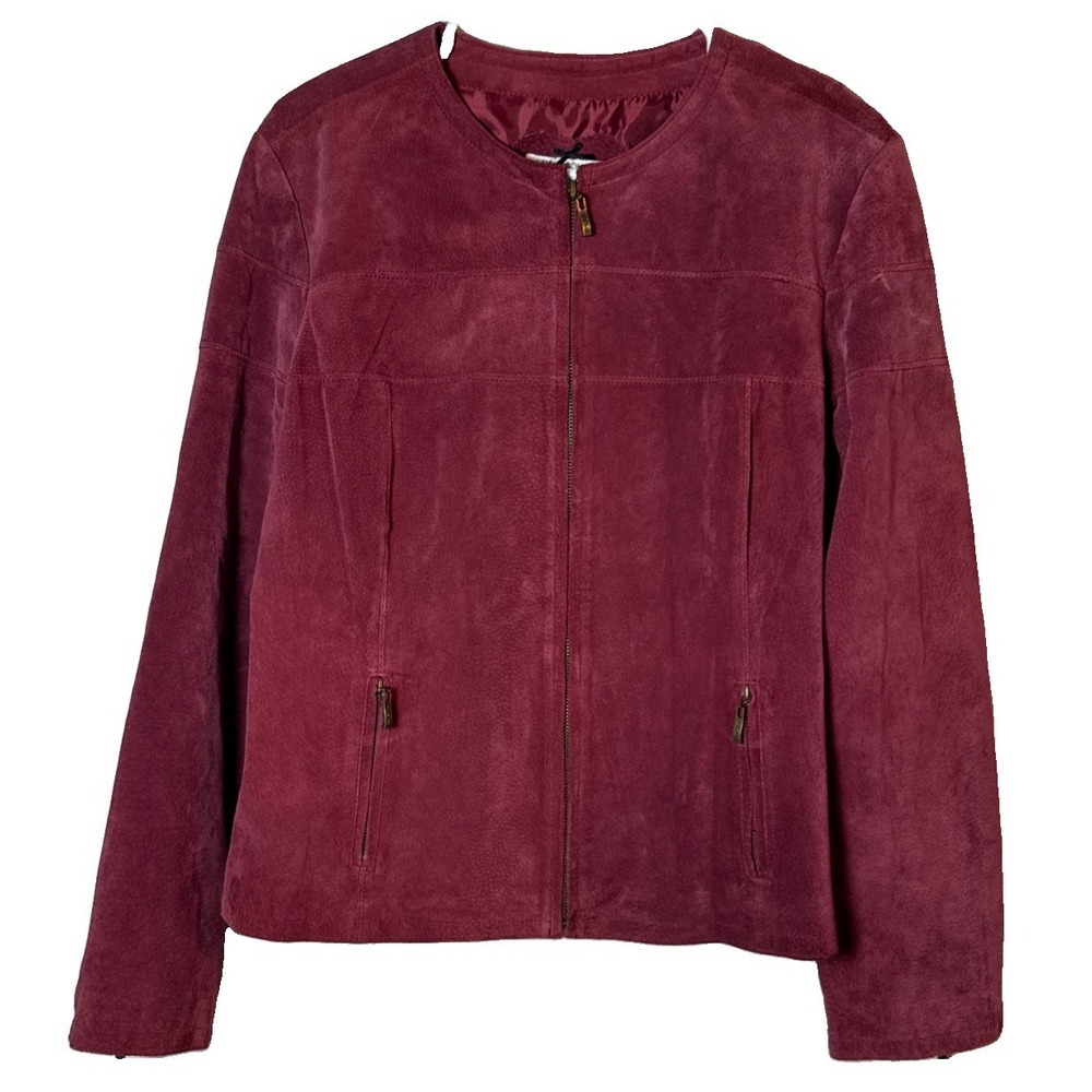 VTG Live a Little Womens XL Burgundy Suede Leather Jacket Full Zip Y2K 90s